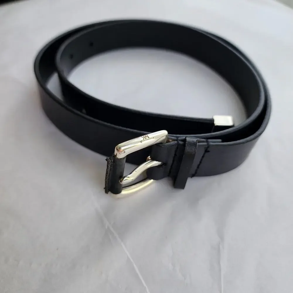 Michael‎ Kors Size M Leather Belt Black Silver Buckle 31-35